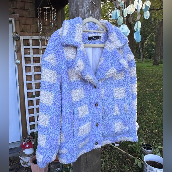 heartbreak | Jackets & Coats | Light Purple White Plaid Sherpa Shacket ...